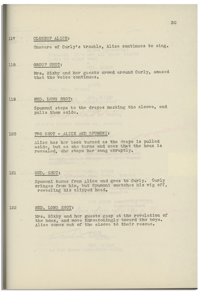 Moe Howard's 33pp. Script Dated April 1945 for The Three Stooges Film ''Micro-Phonies'' -- With Annotations in Moe's Hand -- Very Good Condition